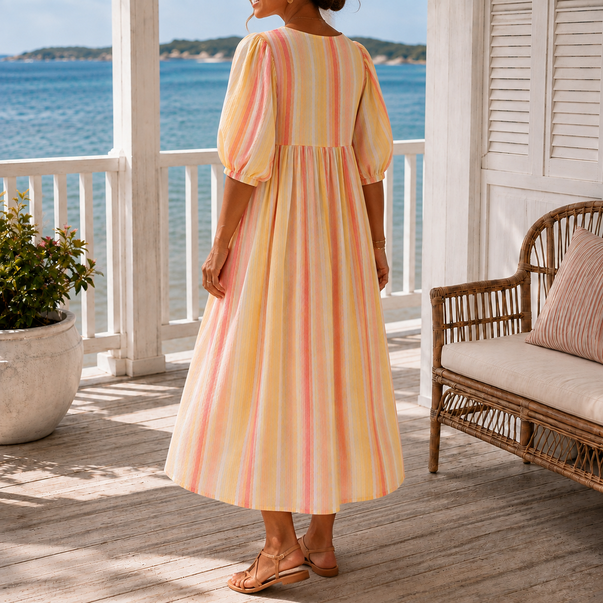 Pippa Striped Midi Dress - Lead Alternate View