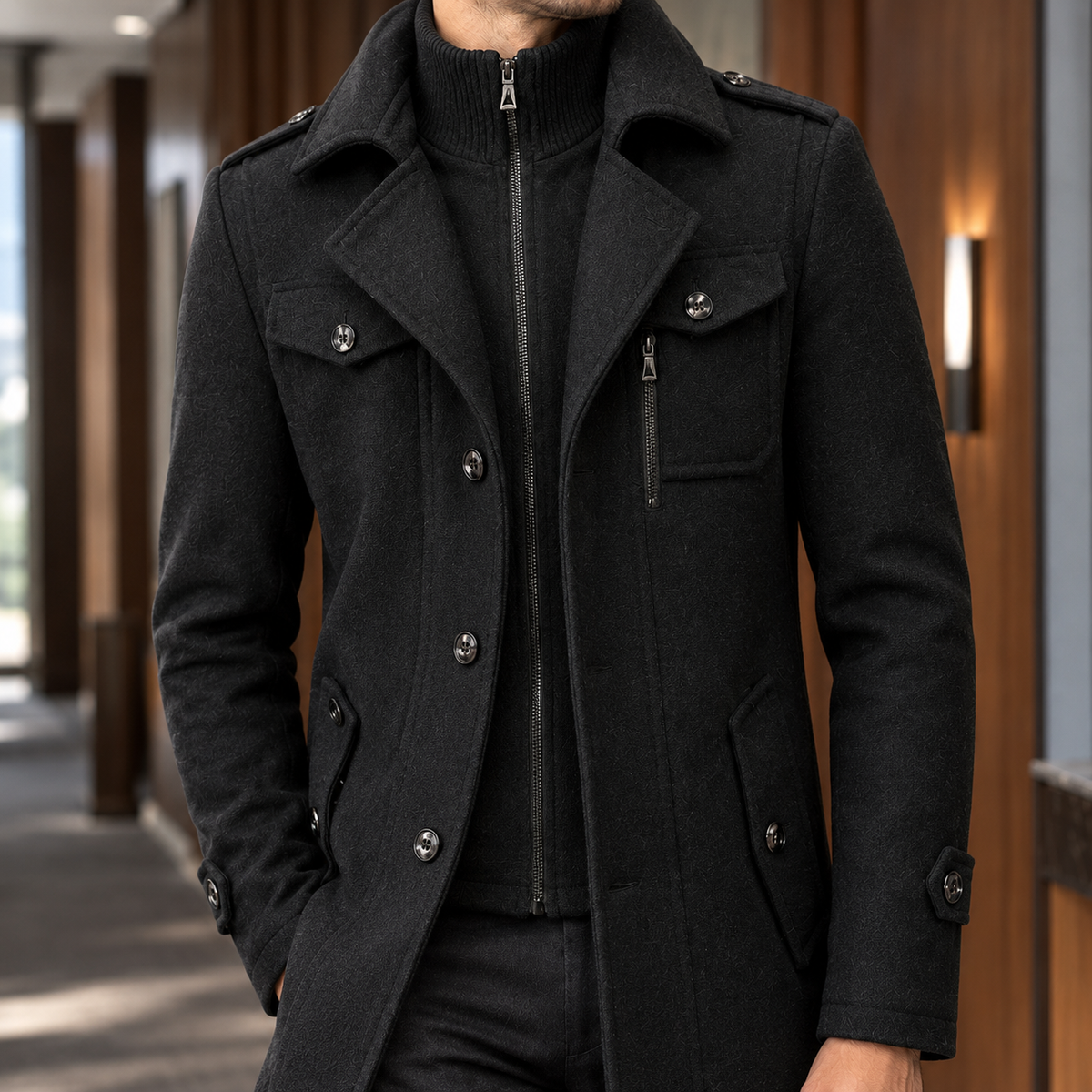 Clovis Double Collar Coat - Lead Product Detail
