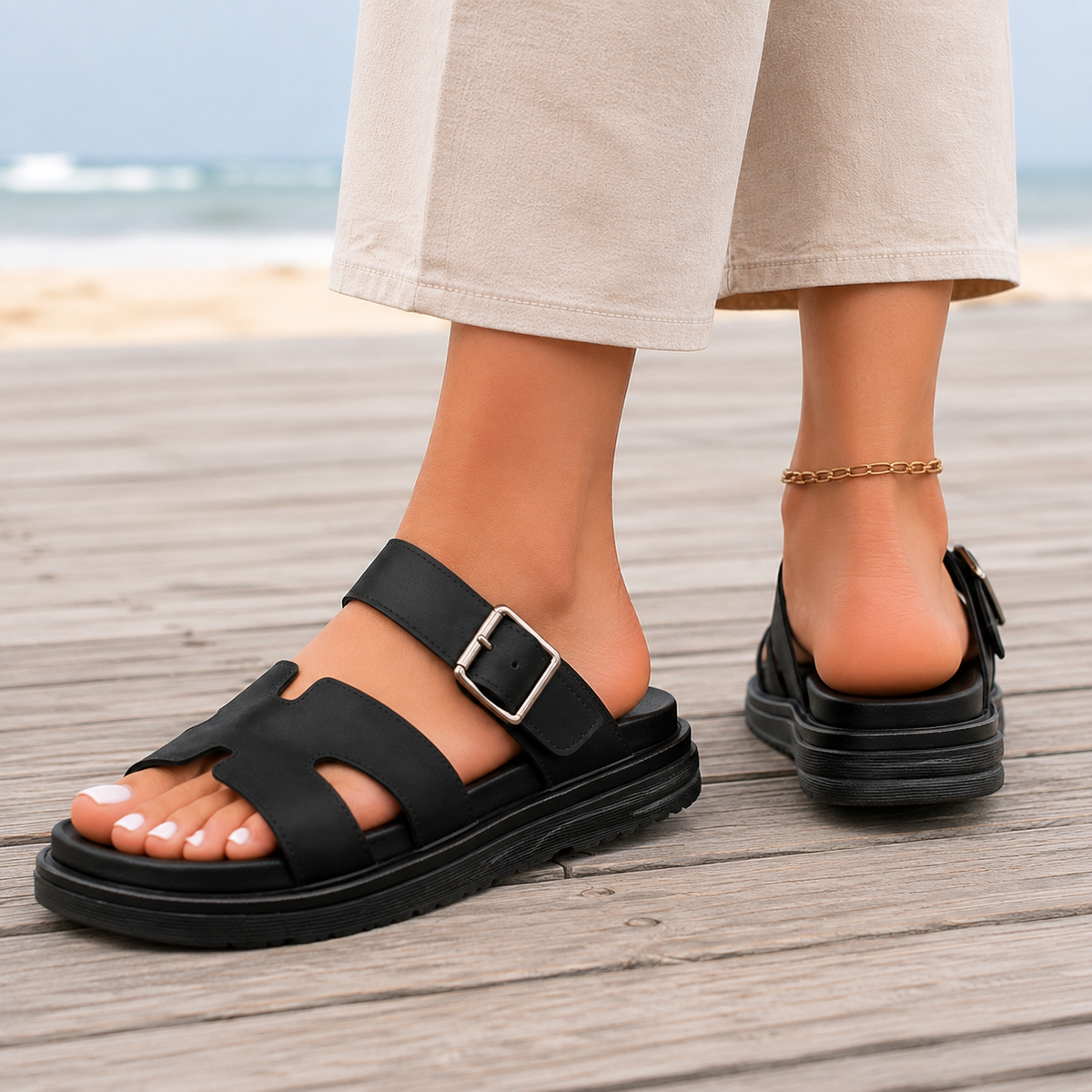 Verona Buckle Sandals - Lead Alternate View
