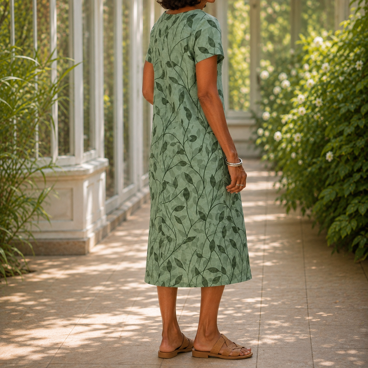 Ophelia Leaf Print Dress - Lead Alternate View