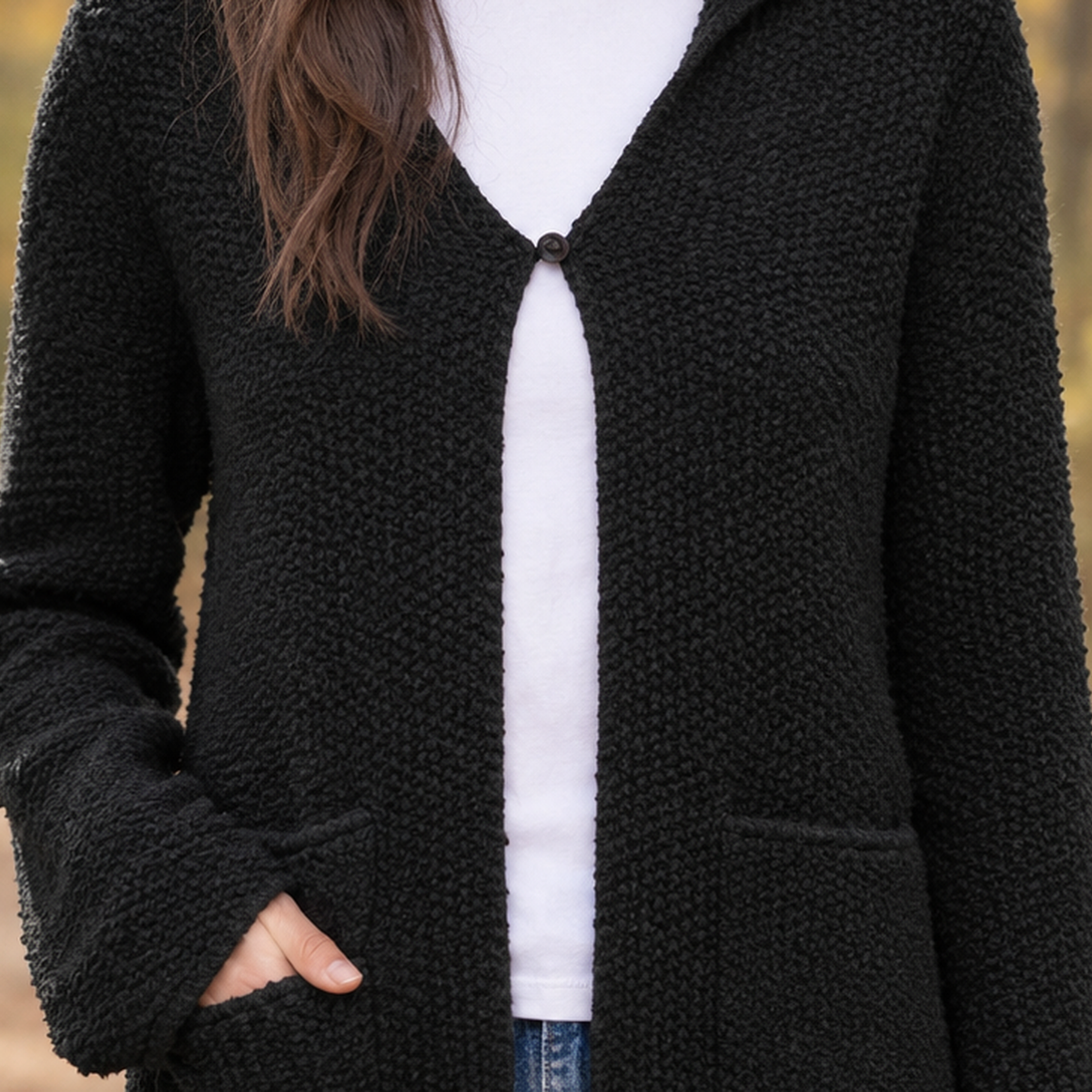 Selene-Pearl Hooded Knit Cardigan - Lead Product Detail
