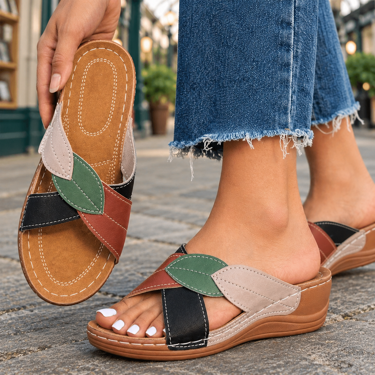 Peretti Leather Wedge Sandals - Lead Product Detail