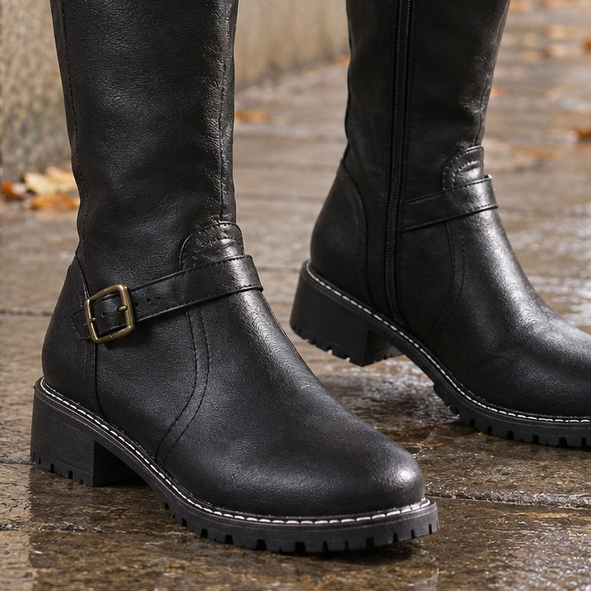 Montanari Buckle Knee Boots - Lead Product Detail