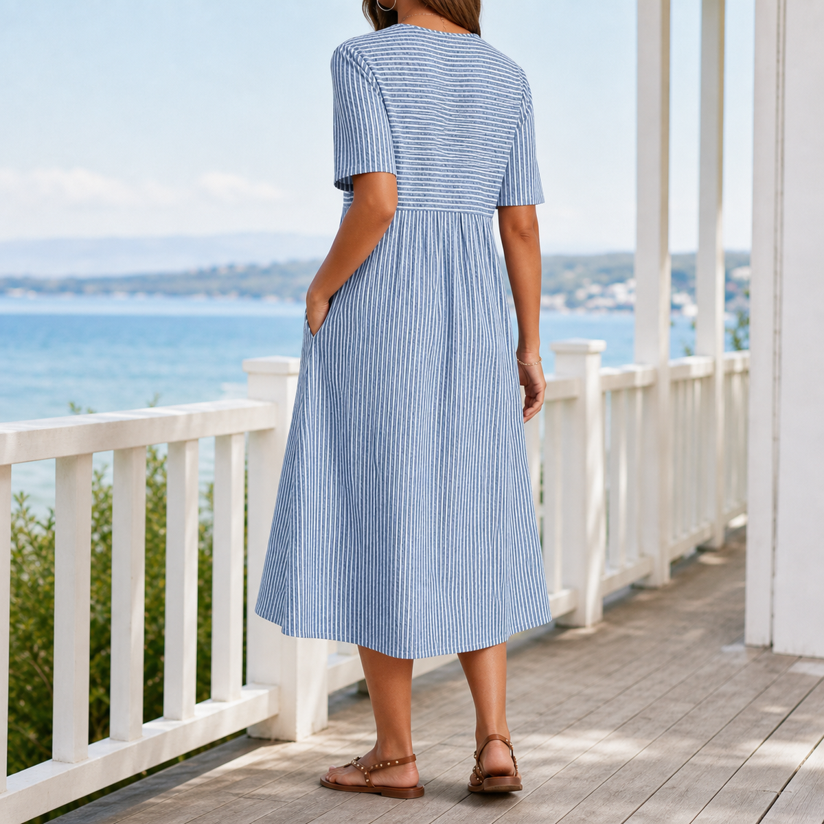 Simone Striped Midi Dress - Lead Alternate View