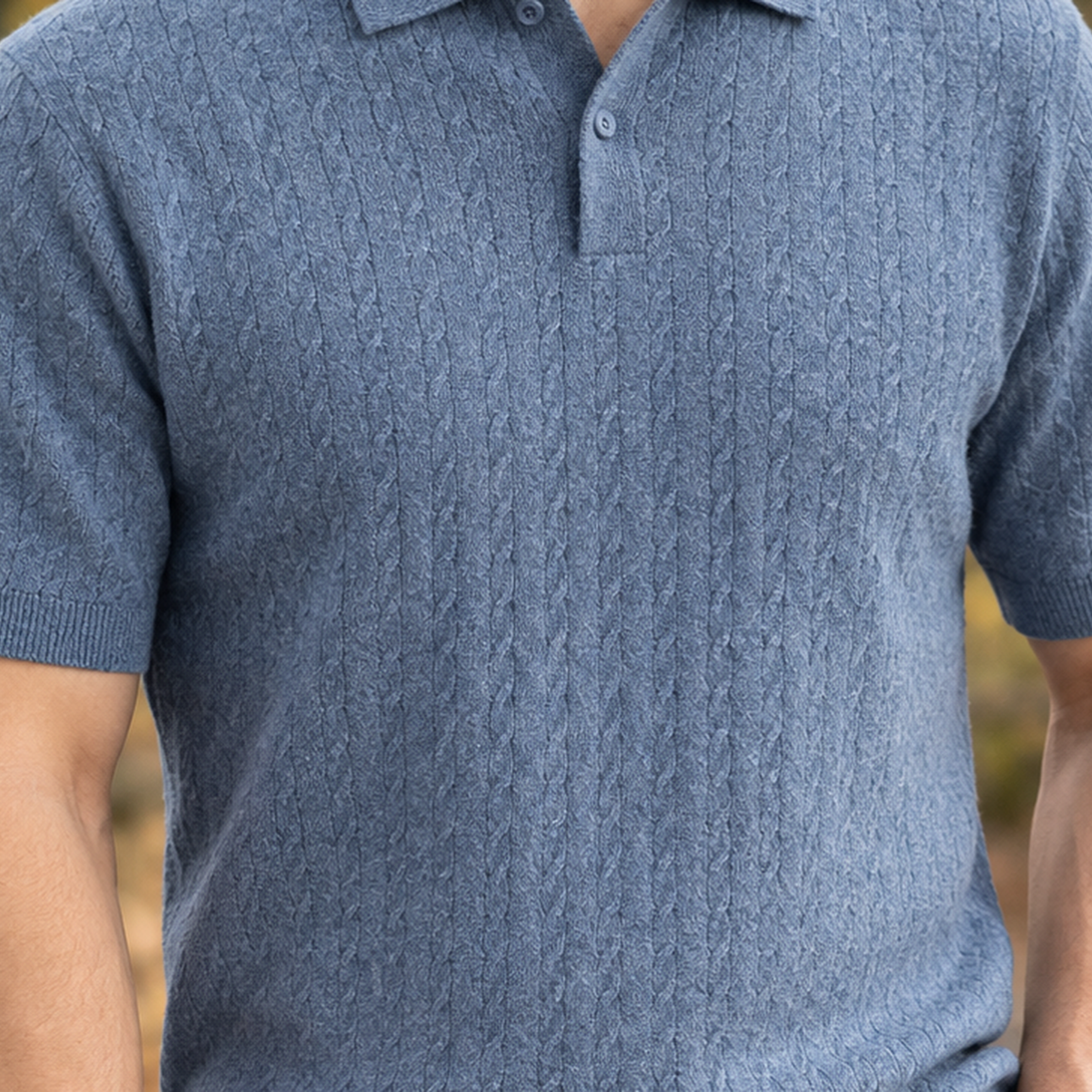 Augustin Cable Knit Polo - Lead Product Detail