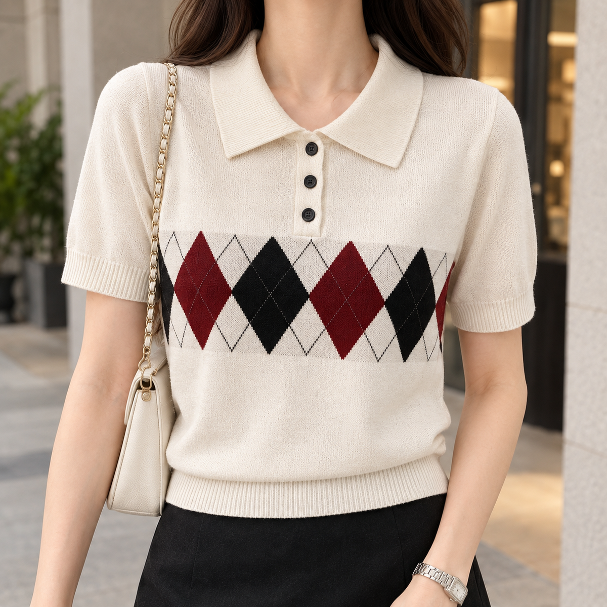 Madeline Argyle Polo Top - Lead Product Detail