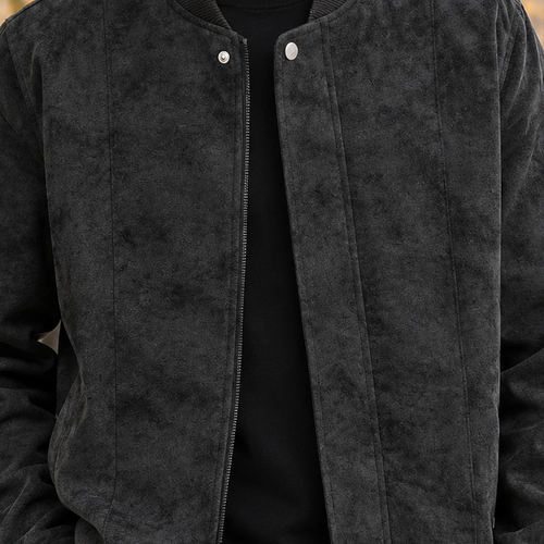 Boniface Suede Bomber Jacket - Lead Product Detail
