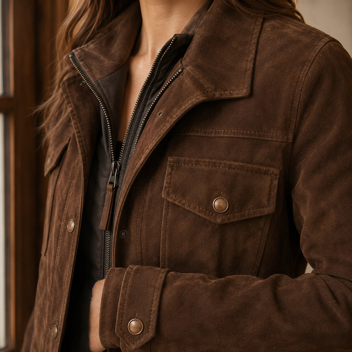 Renata Suede Utility Jacket - Lead Product Detail
