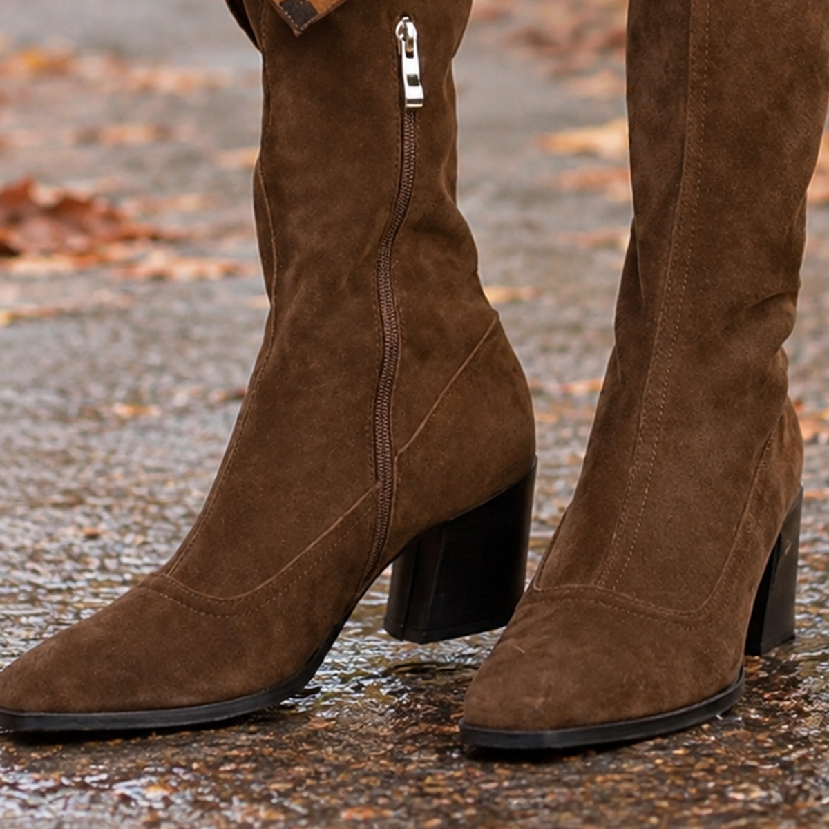 Andrioli Buckle Knee High Boots - Lead Product Detail