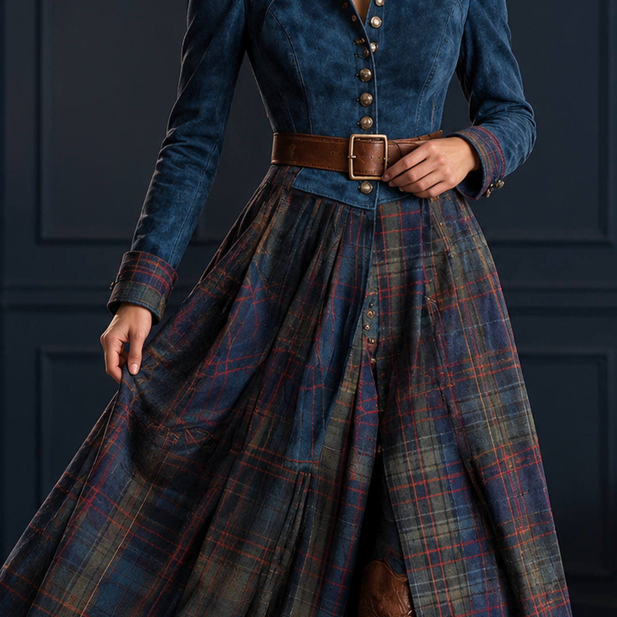 Zoe-Marie Belted Plaid Dress - Lead Product Detail
