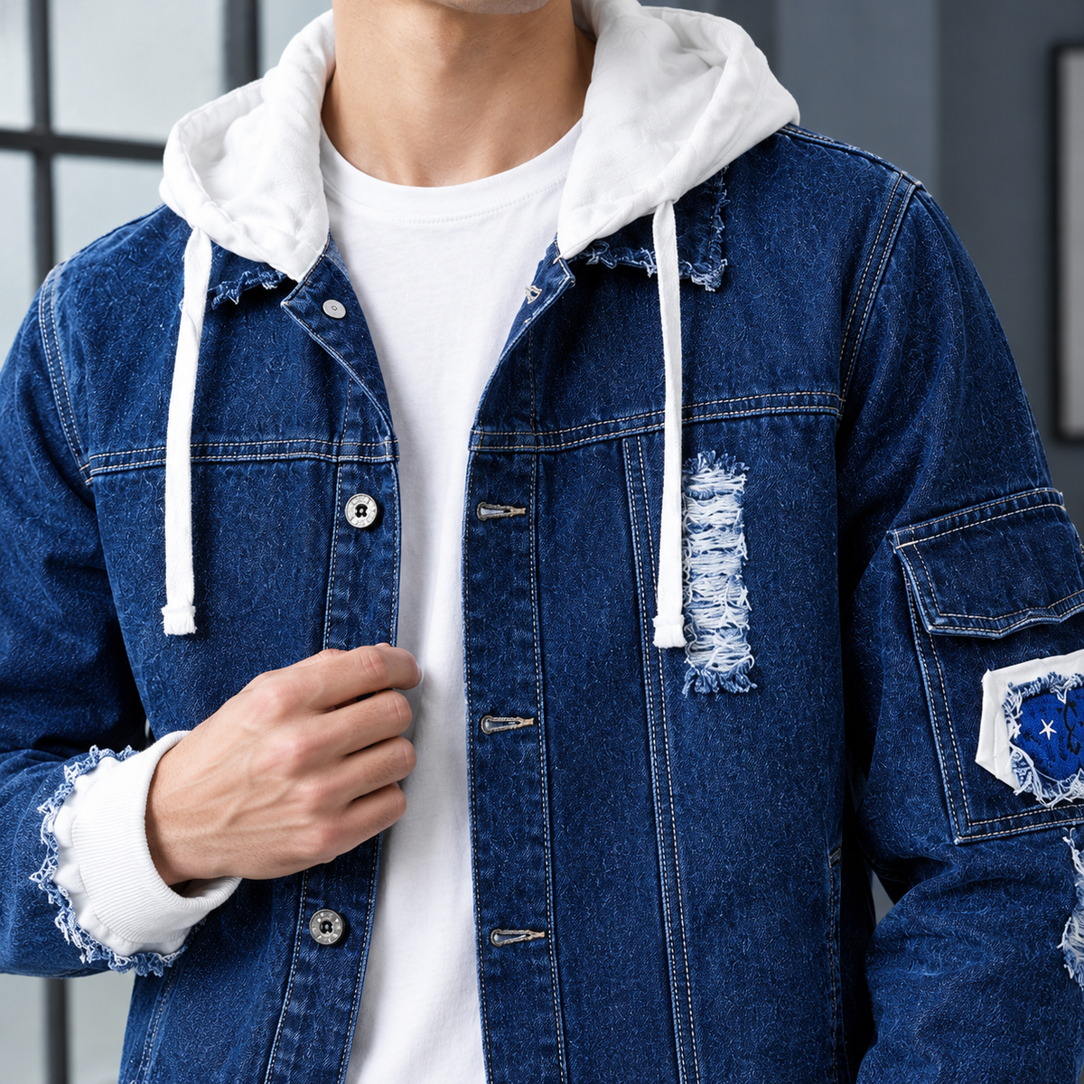 Damien Hooded Denim Jacket - Lead Product Detail