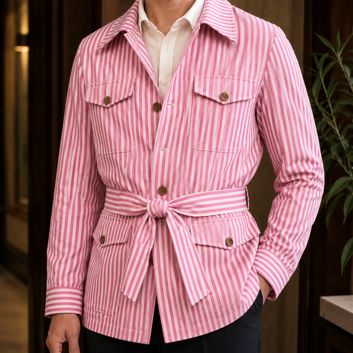 Sterling Striped Safari Jacket - Lead Product Detail
