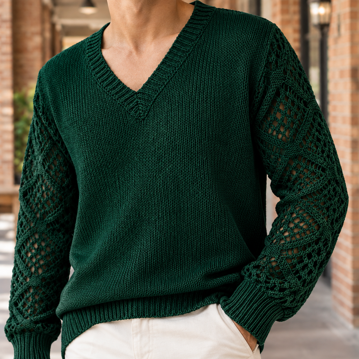 Francis Openwork Sleeve Sweater - Lead Product Detail