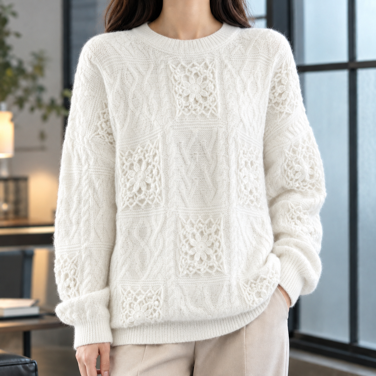 Celandine Crochet Sweater - White