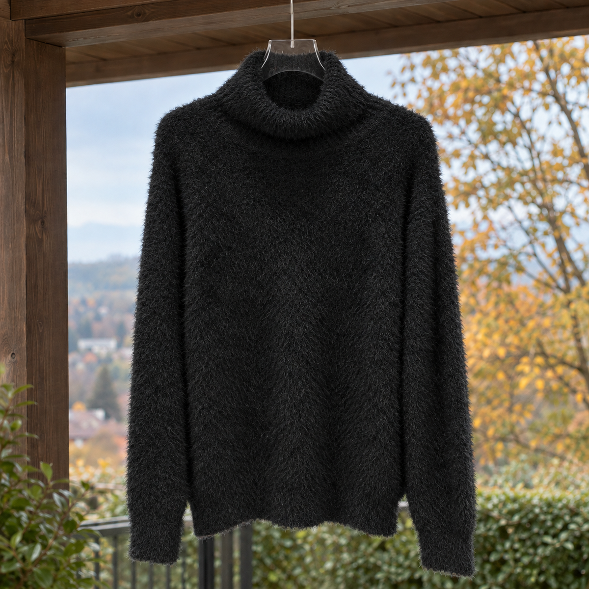 Keira Fuzzy Turtleneck Sweater - Black