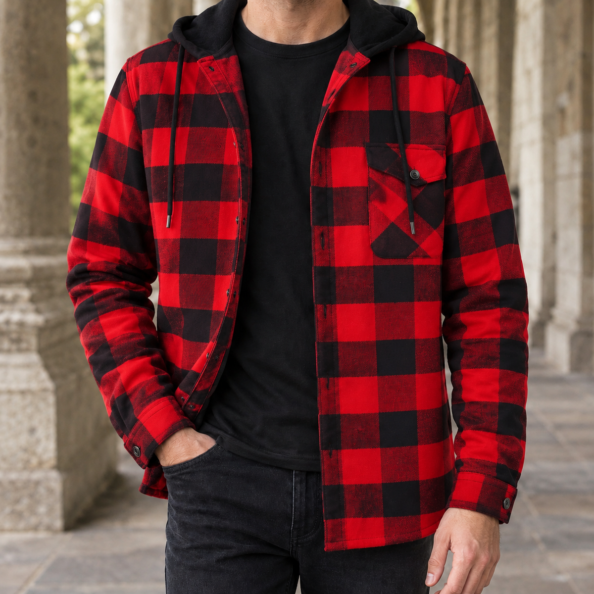 Vaughn Hooded Jacket - Red Check