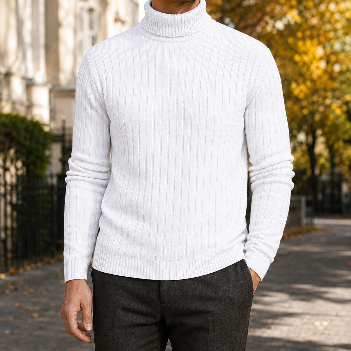 Mortimer Ribbed Turtleneck Sweater - White
