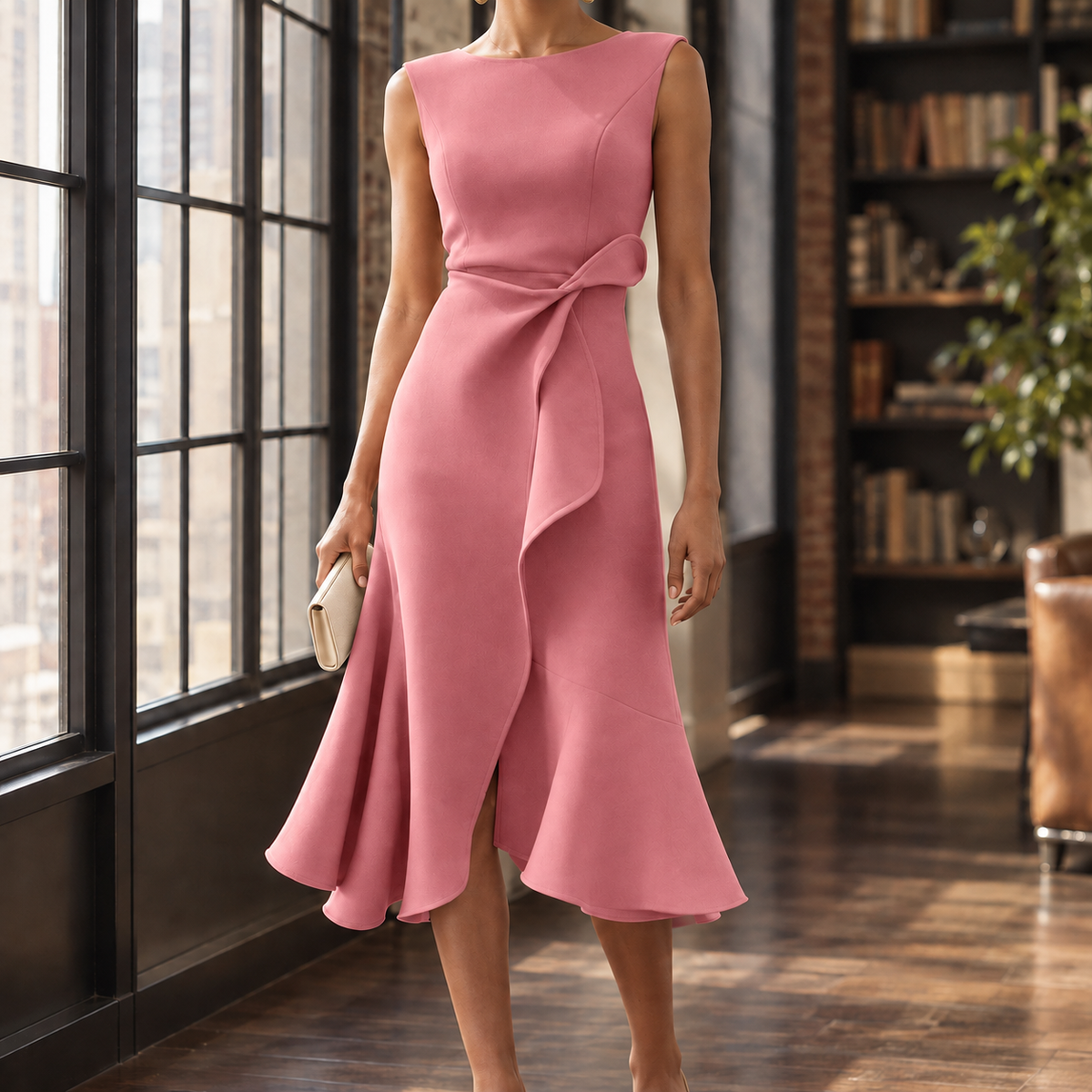 Faith Knotted Midi Dress - Pink
