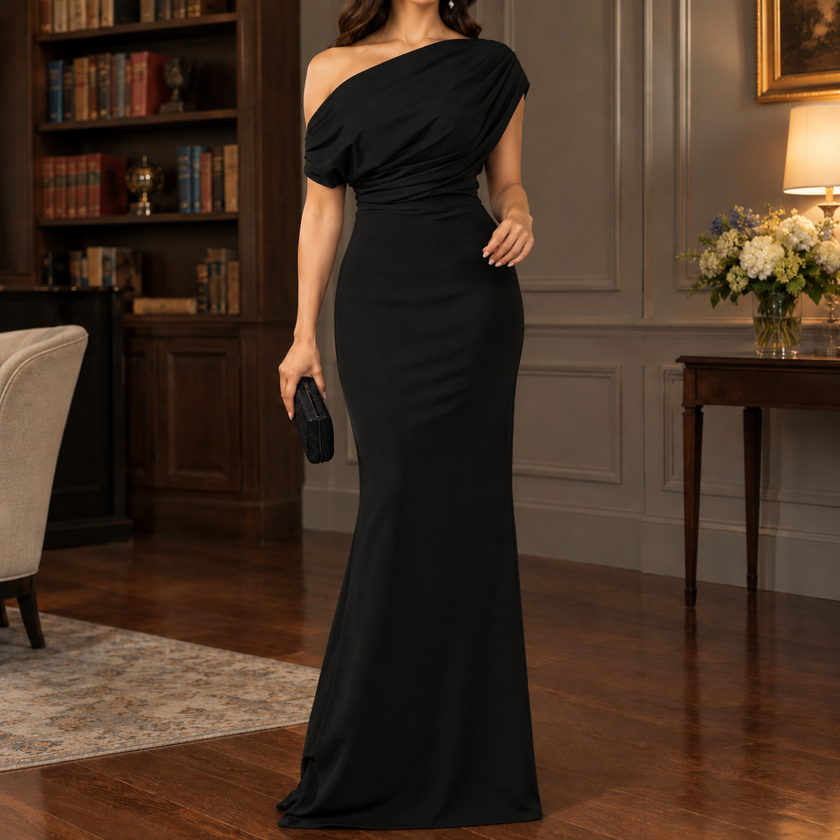 Esther Asymmetric Maxi Dress - Black