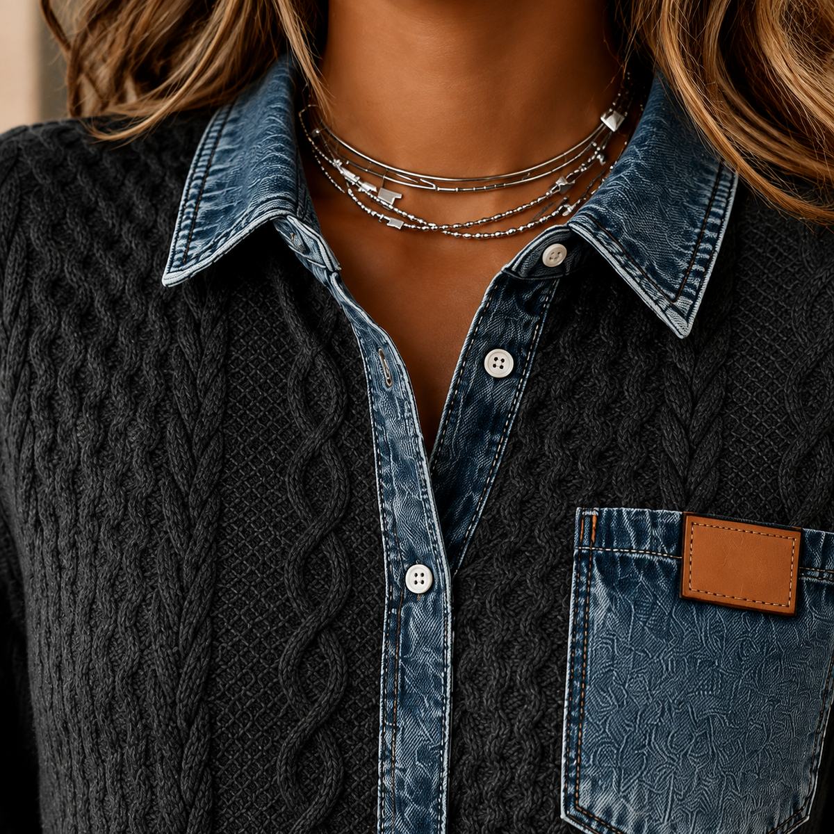 Phoebe Denim Trim Shirt - Lead Product Detail