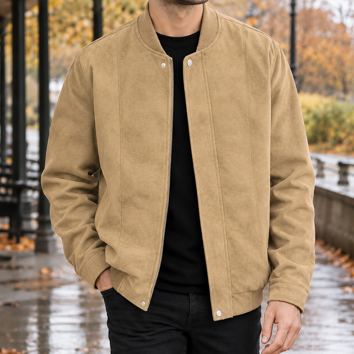 Boniface Suede Bomber Jacket - Khaki