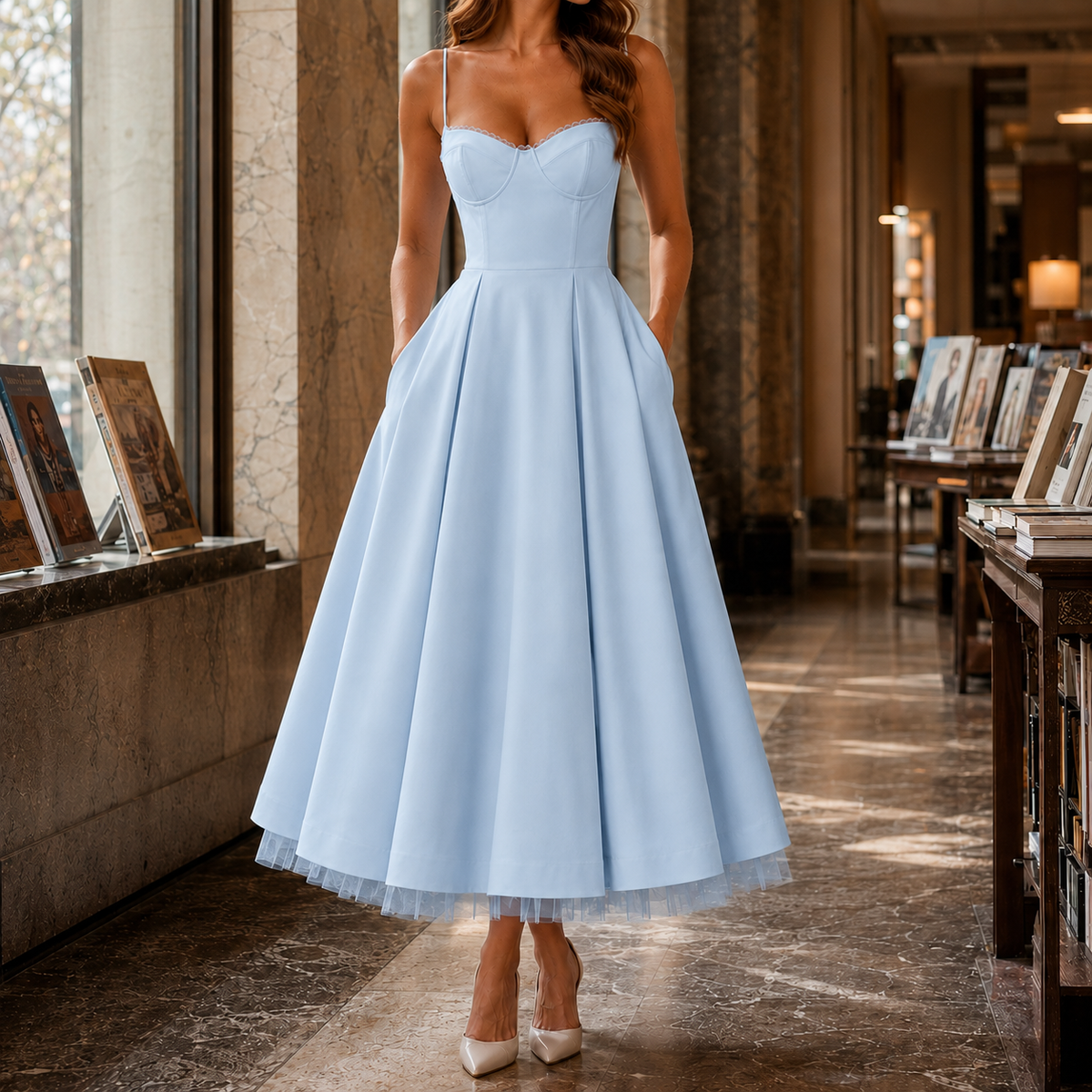 April Corset Midi Dress - Light Blue