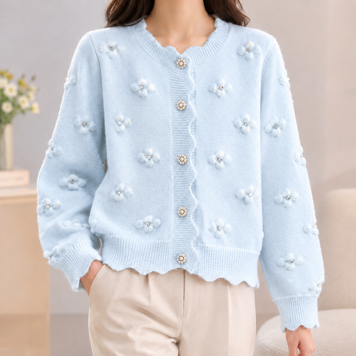 Joanna Cashmere Cardigan - Azure Blue