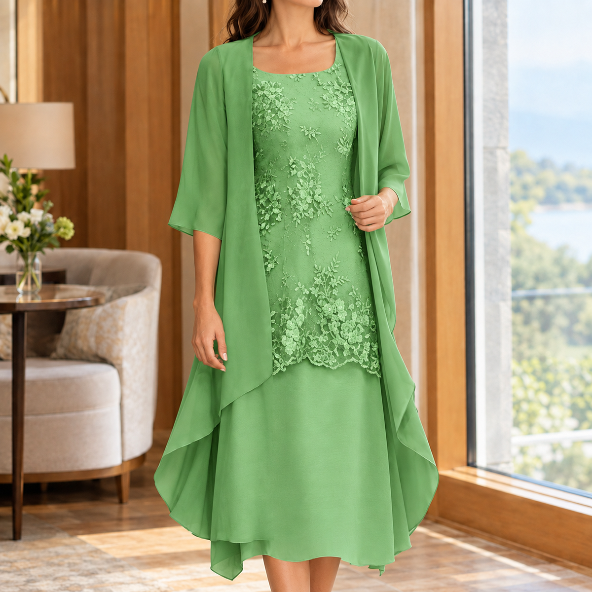 Lily Lace Cape Set - Green