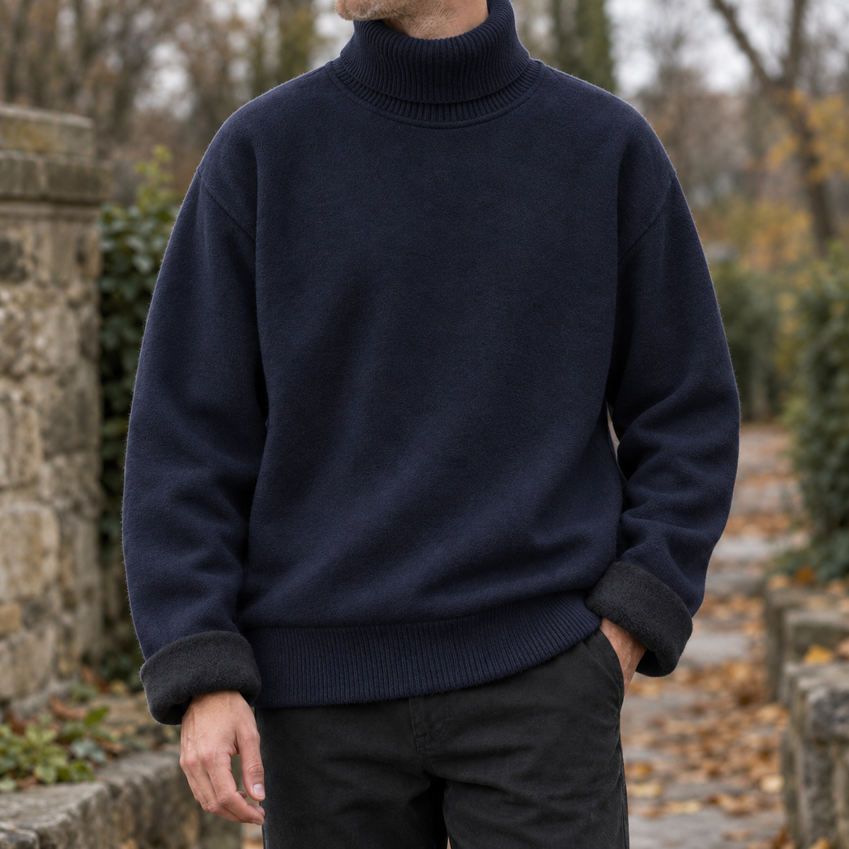 Lewis High Neck Sweater - Navy Blue