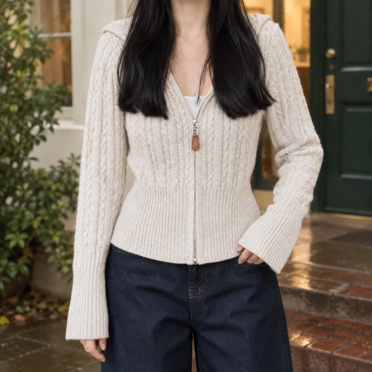 Elle Hooded Cardigan - Apricot