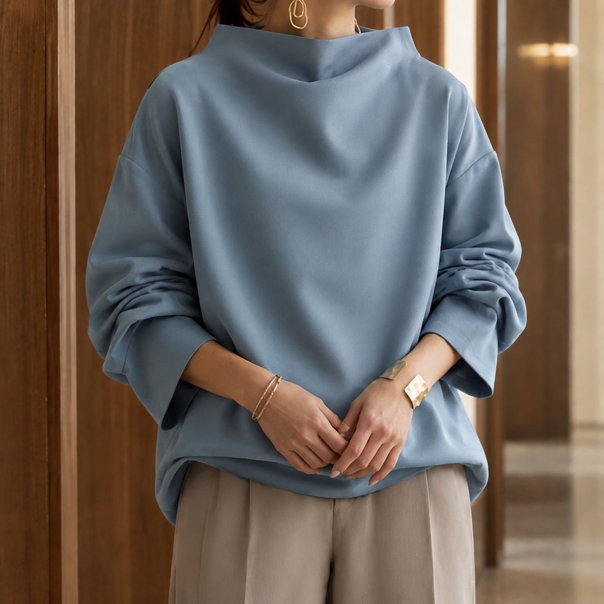 Jacinta High Neck Top - Blue
