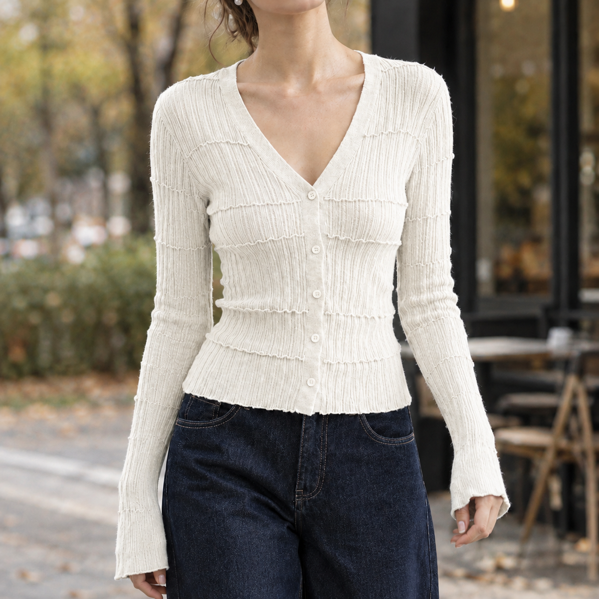 Henriette-June Ribbed Cardigan - White