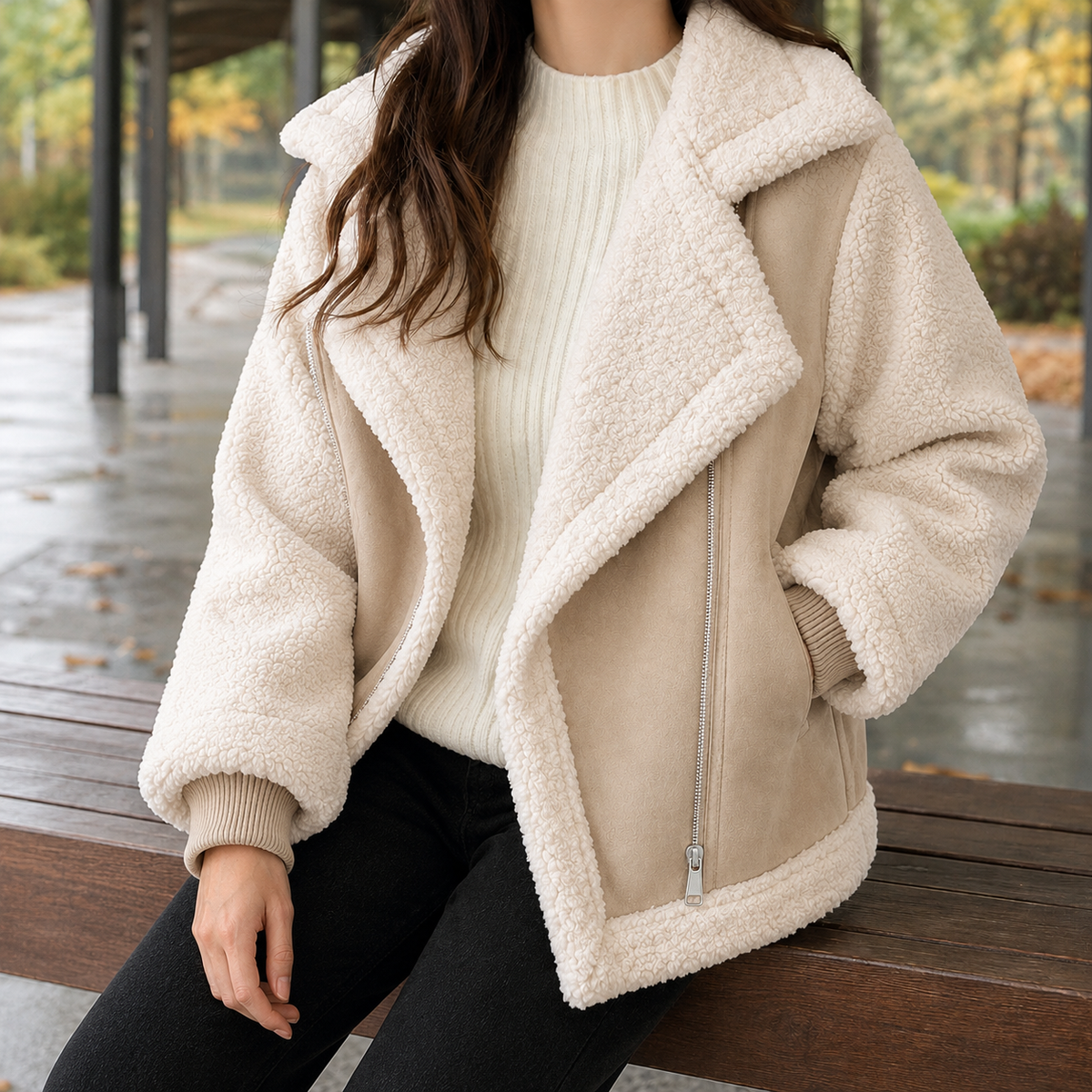 Lisandra-Pearl Shearling Jacket - Apricot