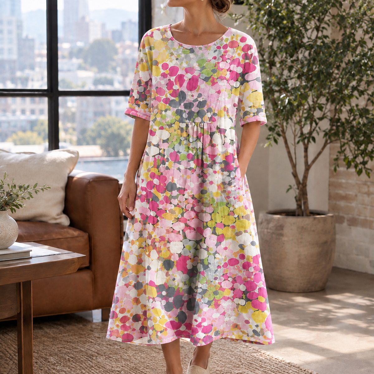 Modesty Gathered Midi Dress - Glittery