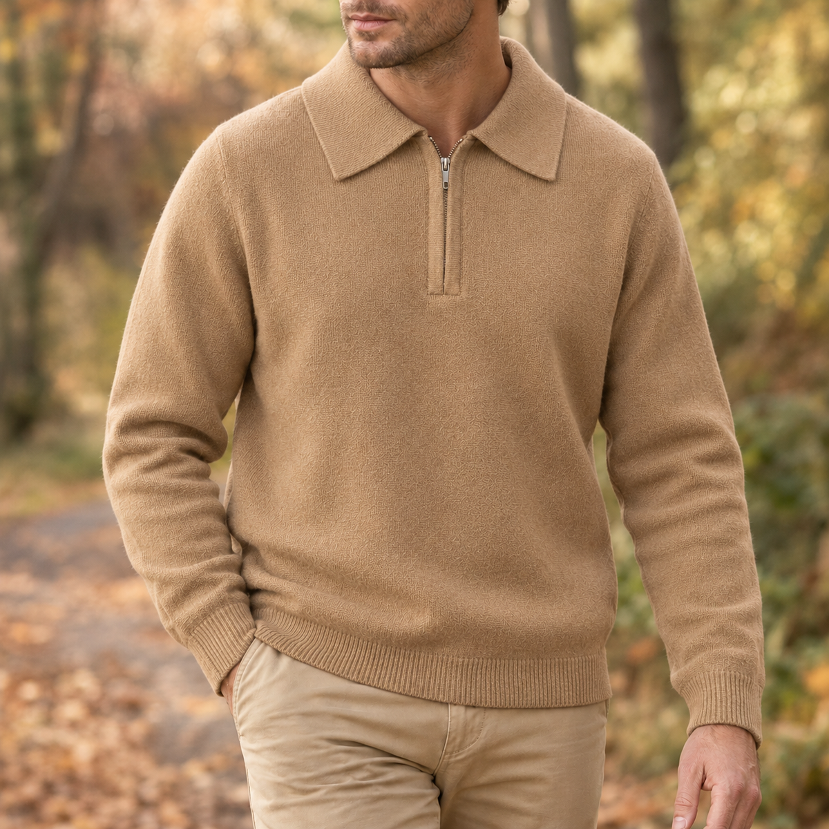 Giles Quarter Zip Sweater - Camel