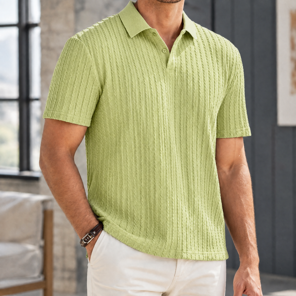 Anton Textured Polo - Light Green