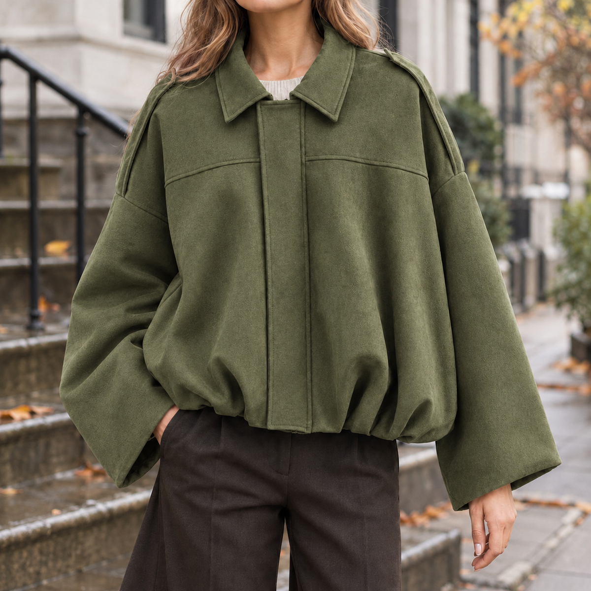 Rowena Suede Jacket - Olive Green