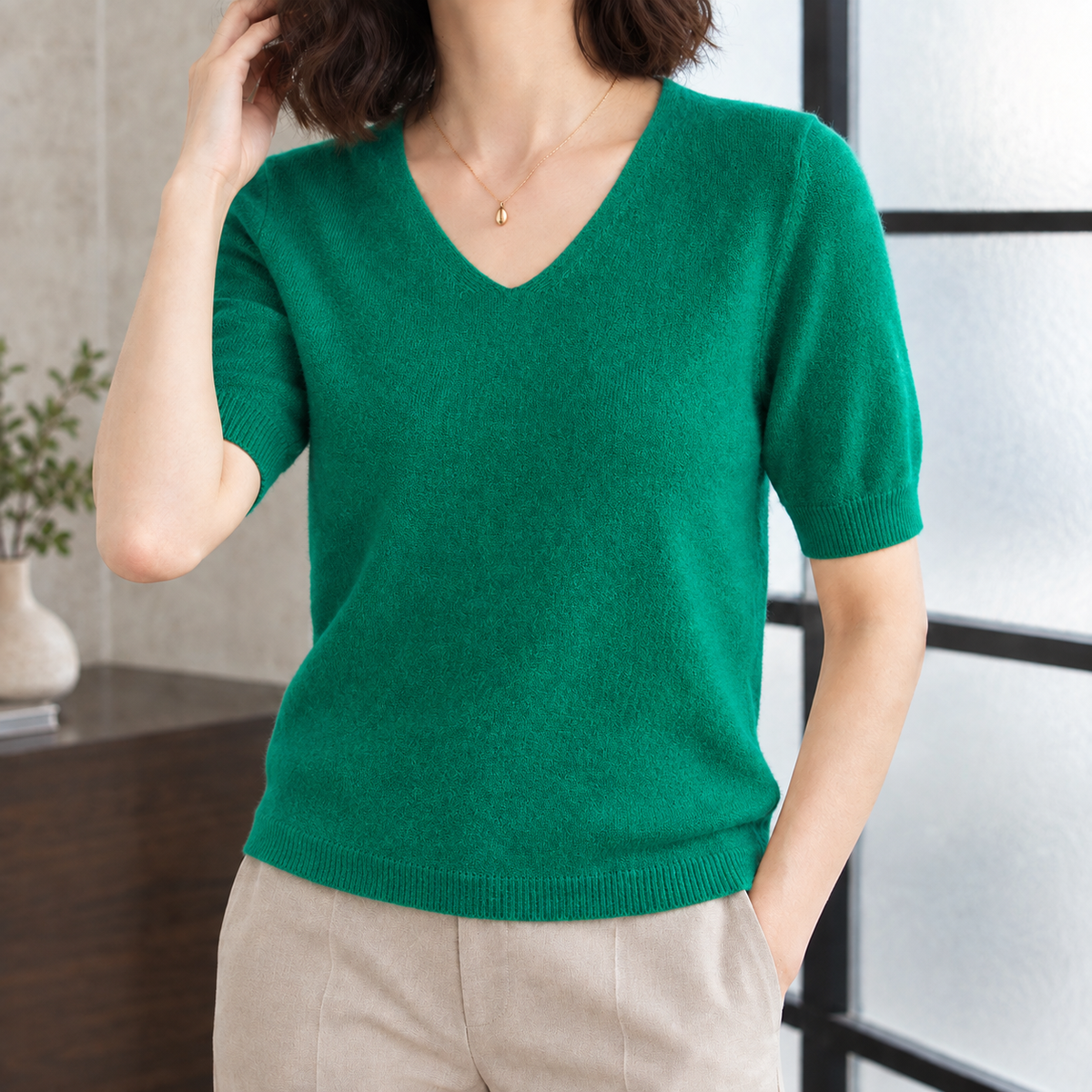 Joelle V-Neck Sweater - Green