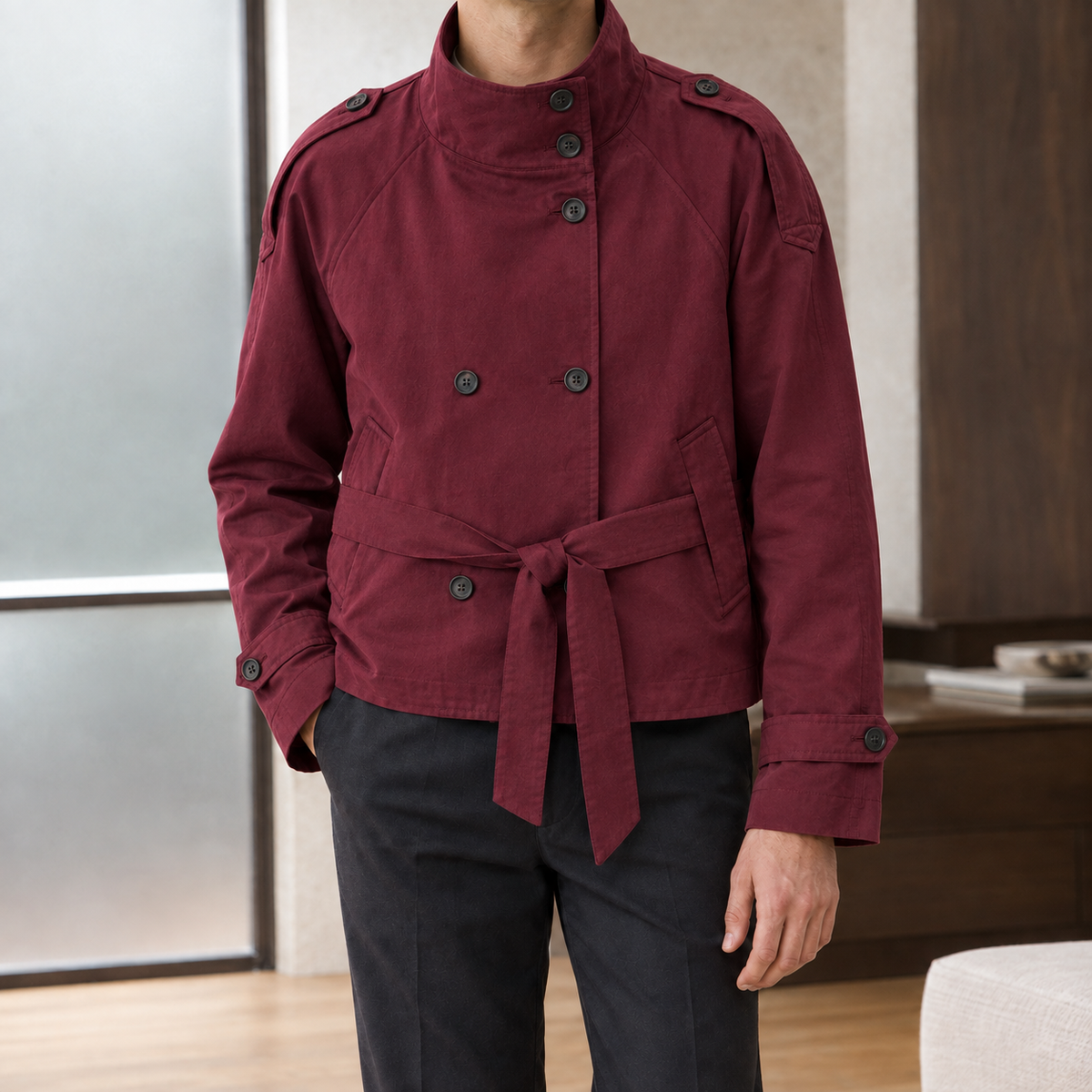 Owen Double-Breasted Jacket - Wine Red