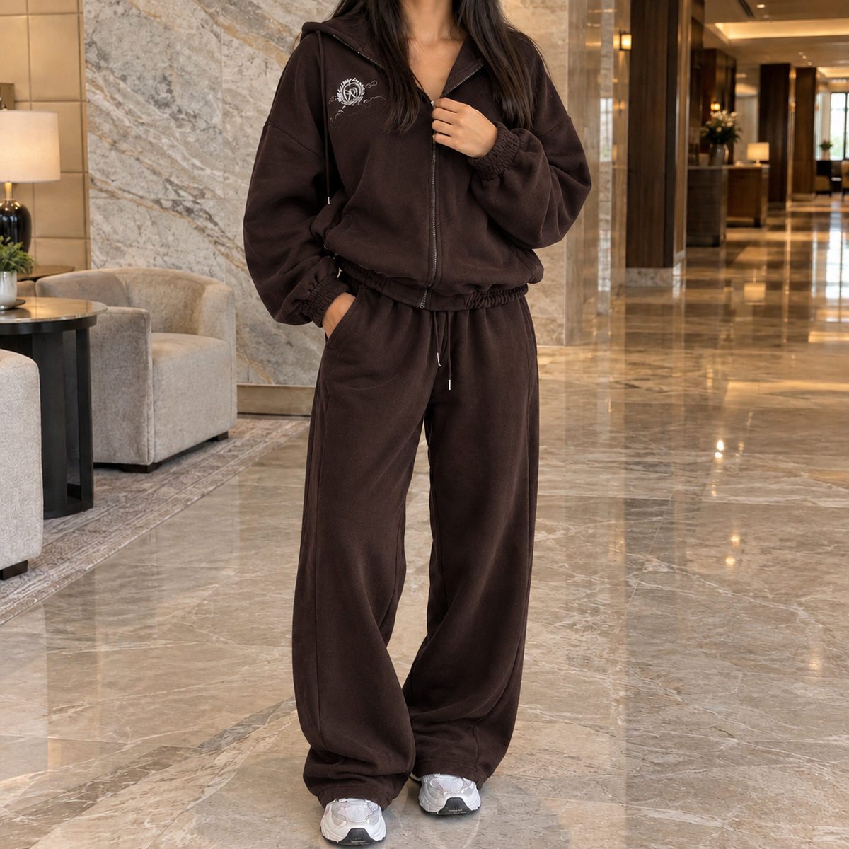 Miriam-Pearl Embroidered Lounge Set - Coffee