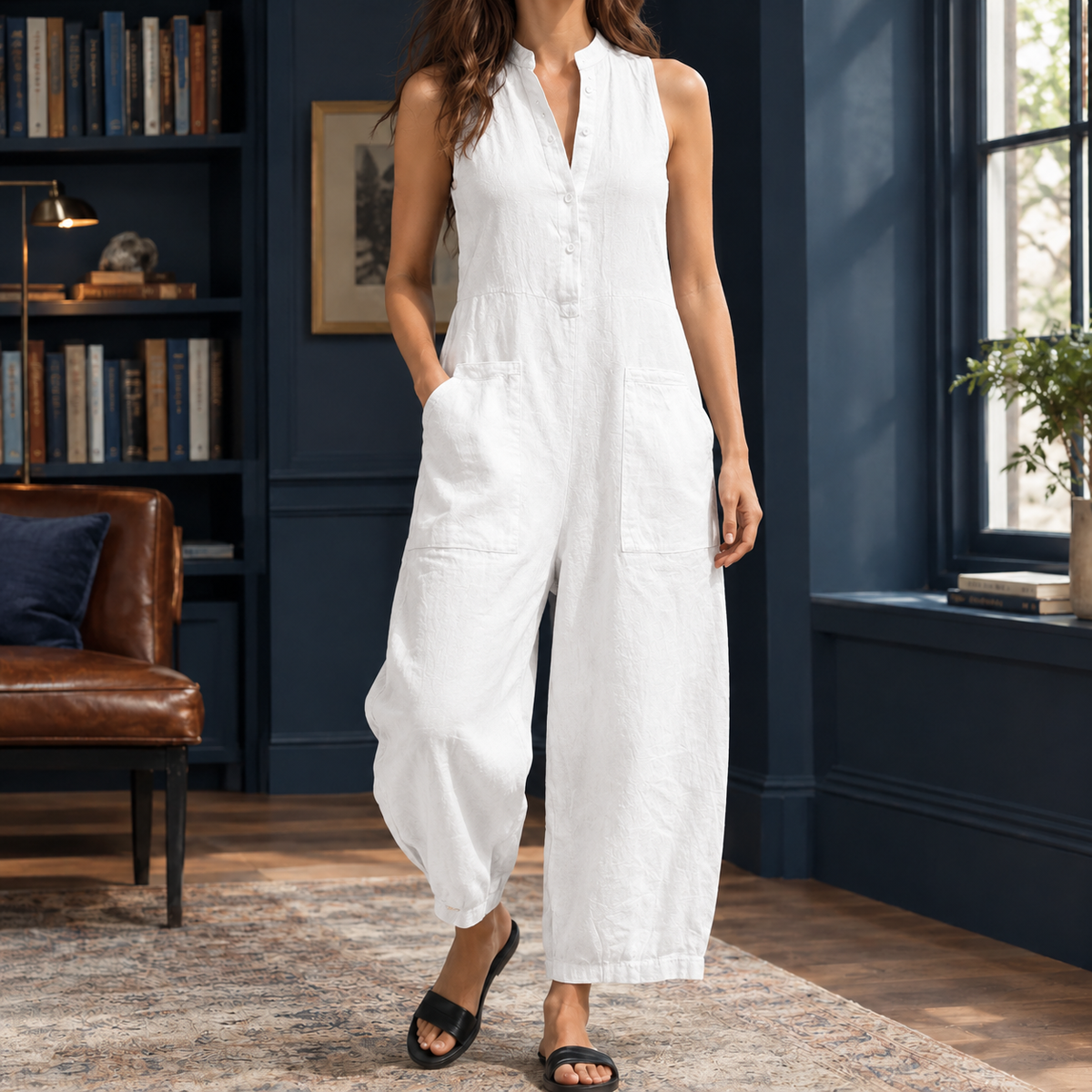 Sylvie-Grace Stand Collar Jumpsuit - White