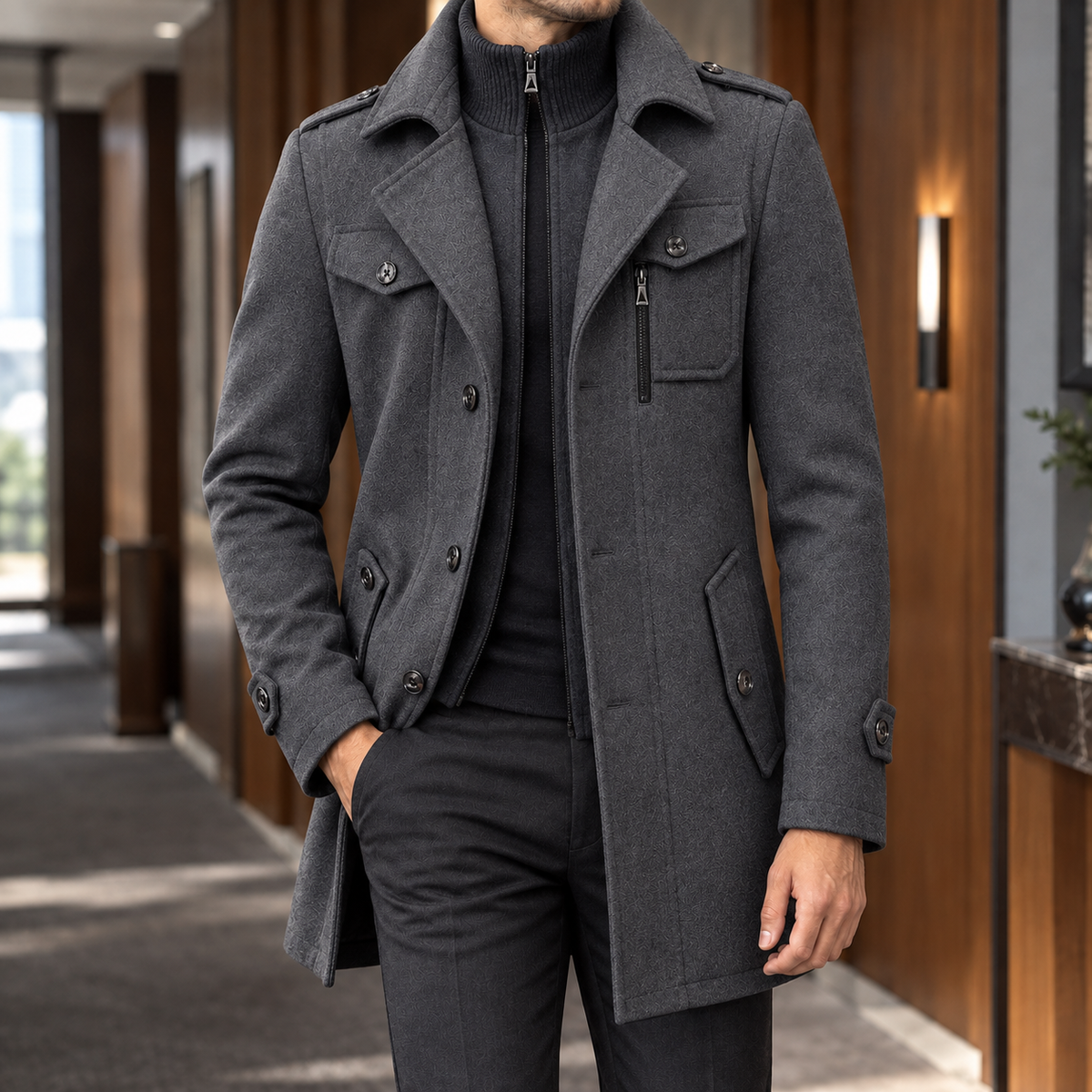 Clovis Double Collar Coat - Gray