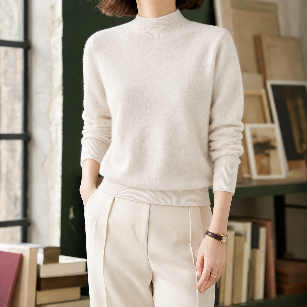 Belinda Mock Neck Sweater - Milky White