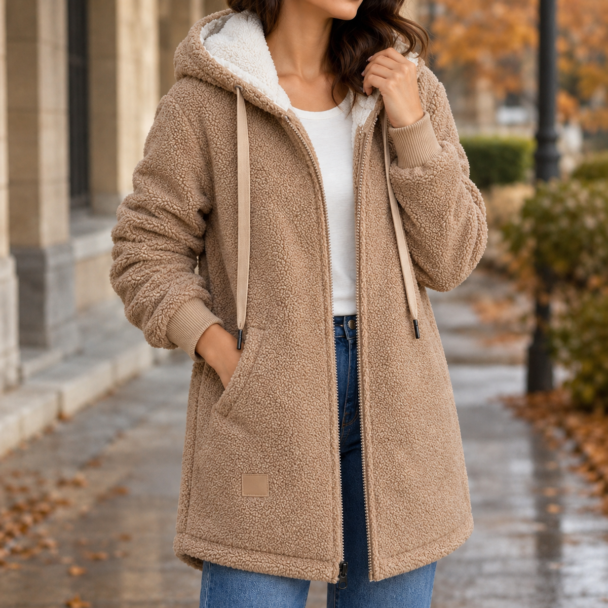 Catriona-Grace Hooded Fleece Jacket - Khaki