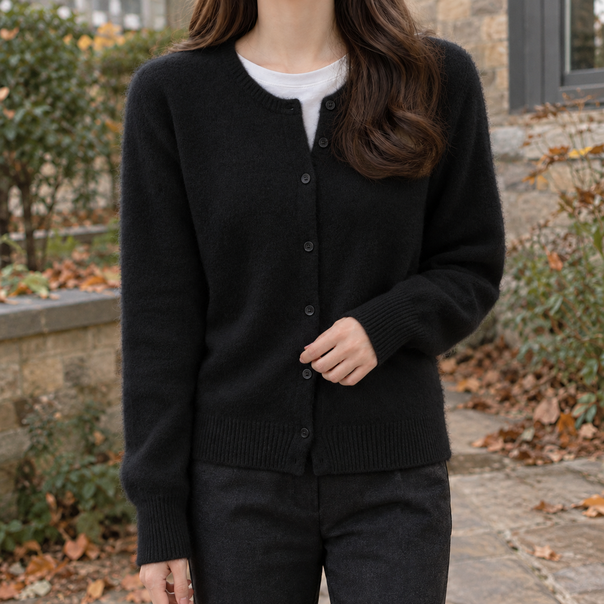 Bridget Crew Neck Cardigan - Black