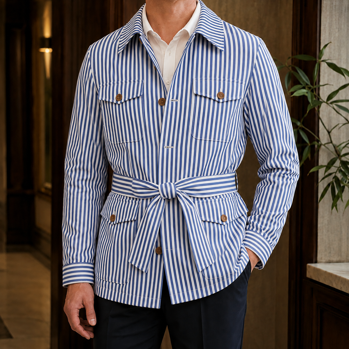 Sterling Striped Safari Jacket - Blue
