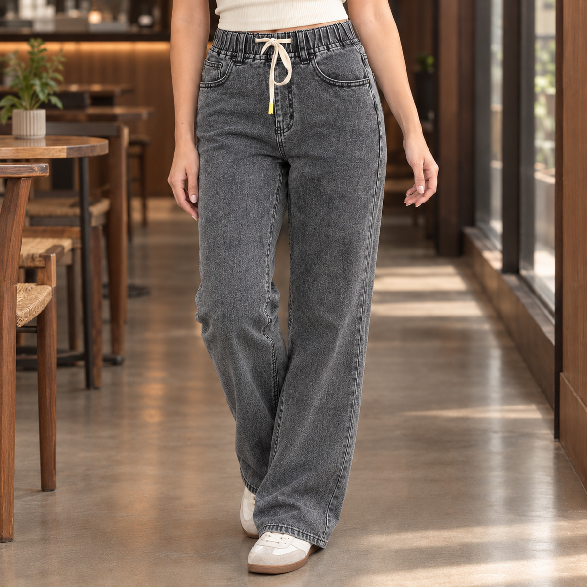Gabrielle-Jade Relaxed Denim Pants - Gray