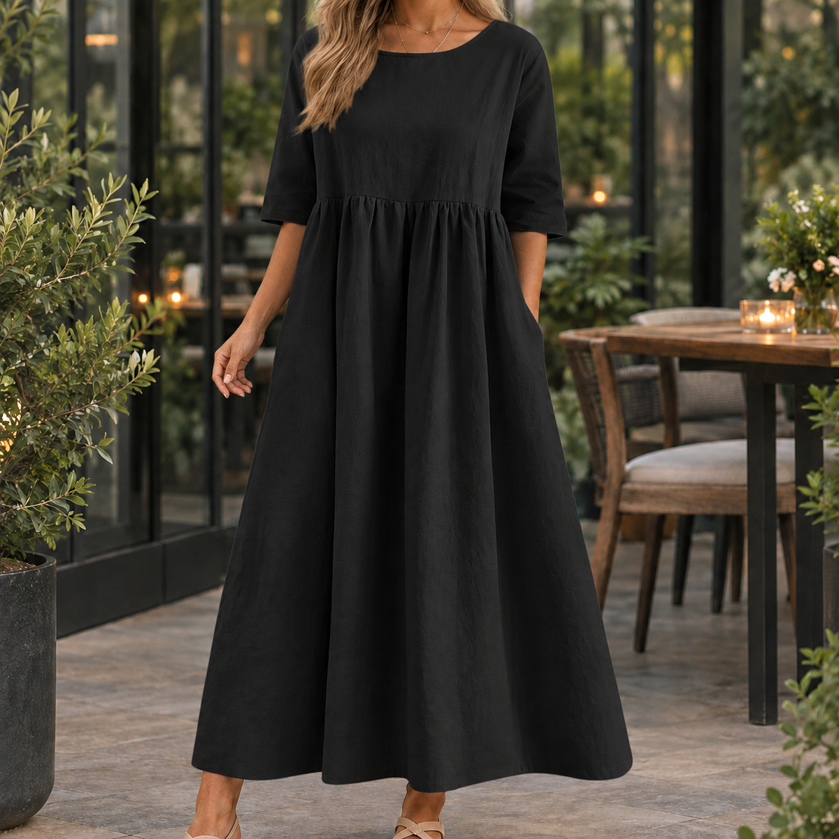 Annabelle Smock Maxi Dress - Black