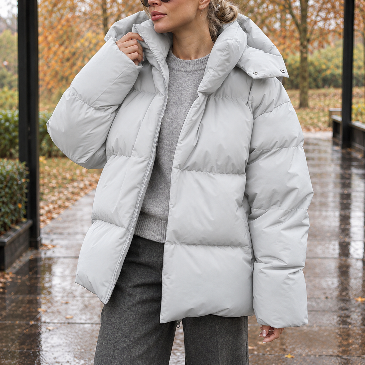 Katia-Rae Hooded Puffer Jacket - Light Gray