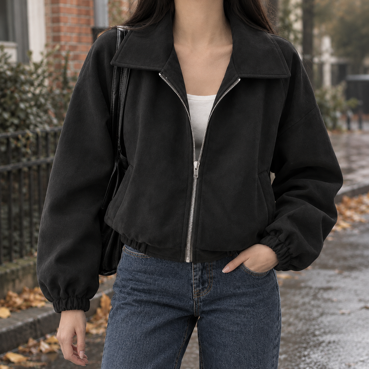 Scarlett-Claire Cropped Zip Jacket - Black